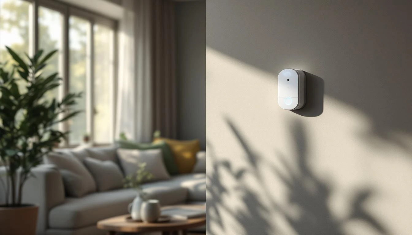 Intérieur d'une maison connectée avec dispositif d'alarme et de simulateur de présence