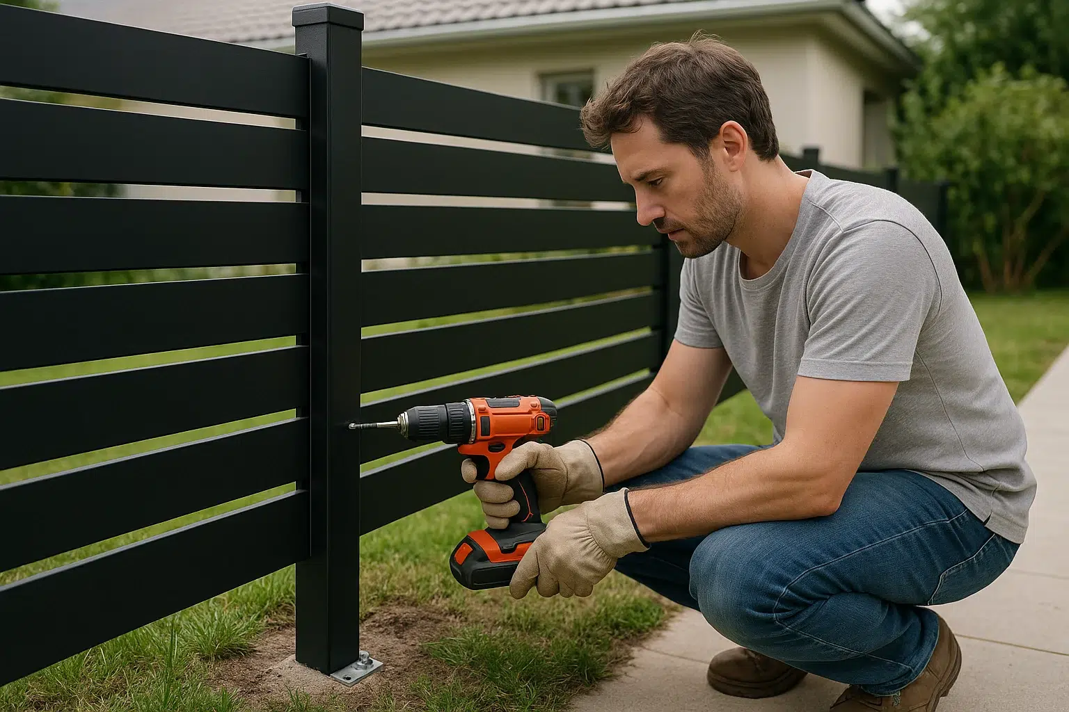 Installation d'une cloture aluminium elegante et durable facilement par une personne