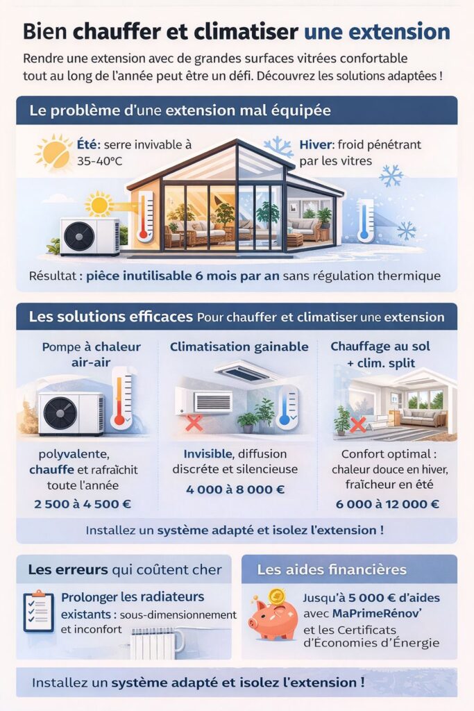 Infographie détaillée sur le chauffage et la climatisation des extensions de maison